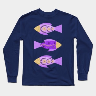 Purple and gold floral fishes Long Sleeve T-Shirt